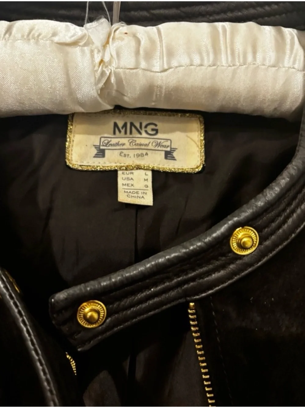 MNG Mango Mixed Media Leather & Suede Bomber Jacket Deep Chocolate Brown/Gold M
